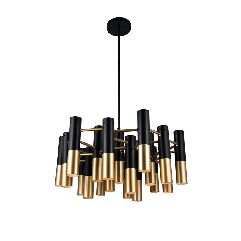 CWI Lighting 1015P26-19-129 Anem 19 Light Chandelier, Matte Black & Satin Gold