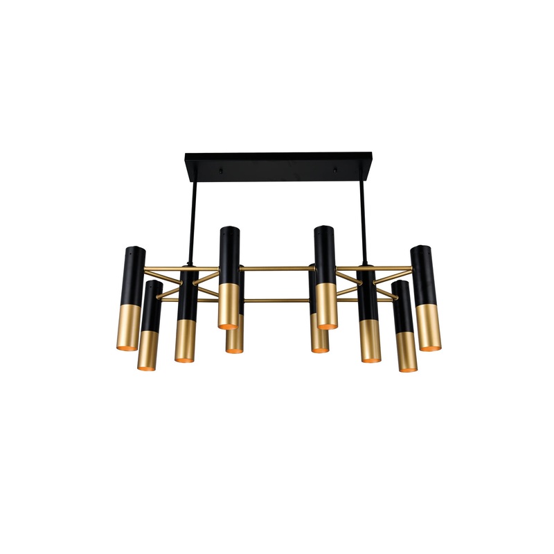 CWI Lighting 1015P32-10-129 Anem Ten Light Chandelier, Matte Black & Satin Gold