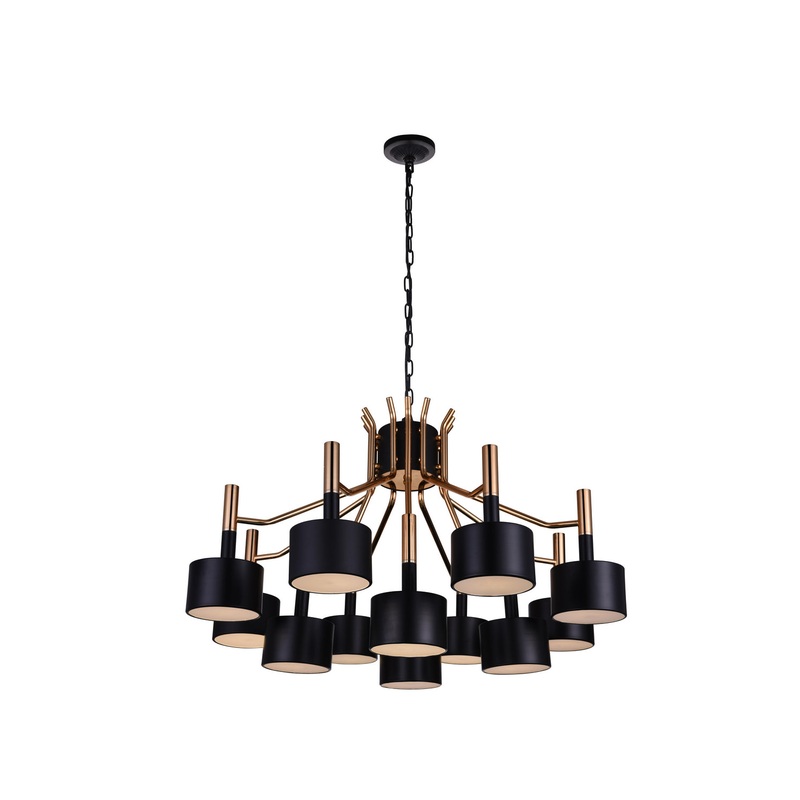CWI Lighting 1017P32-12-129-A Corna 12 Light Chandelier, Matte Black & Satin Gold