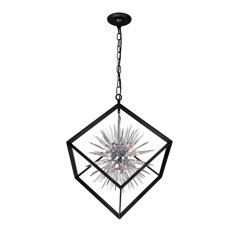 CWI Lighting 1178P22-6-601 Starburst Six Light Chandelier, Chrome & Black