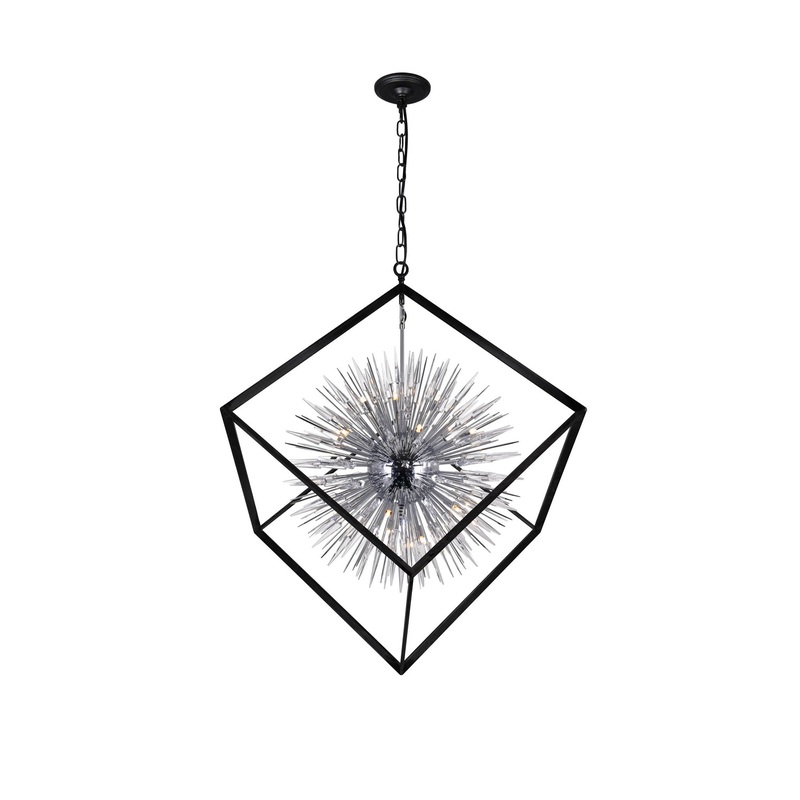 CWI Lighting 1178P44-20-601 Starburst 20 Light Chandelier, Chrome & Black