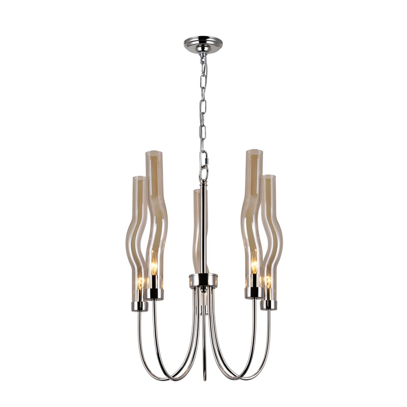 CWI Lighting 1203P16-5-613 Meduse Five Light Chandelier, Polished Nickel