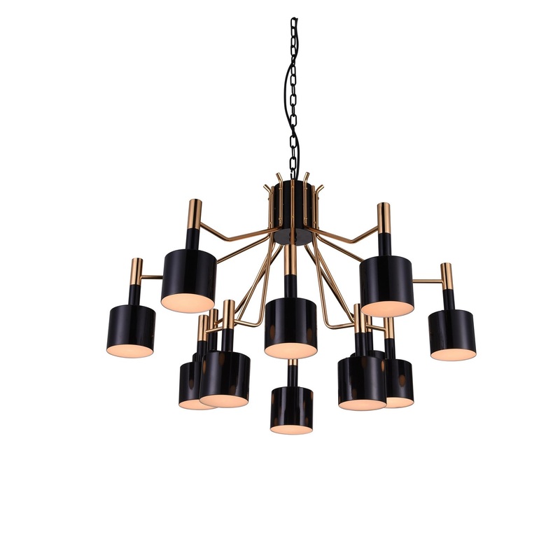 CWI Lighting 1017P32-12-129 Corna 12 Light Chandelier, Matte Black & Satin Gold (Discontinued)