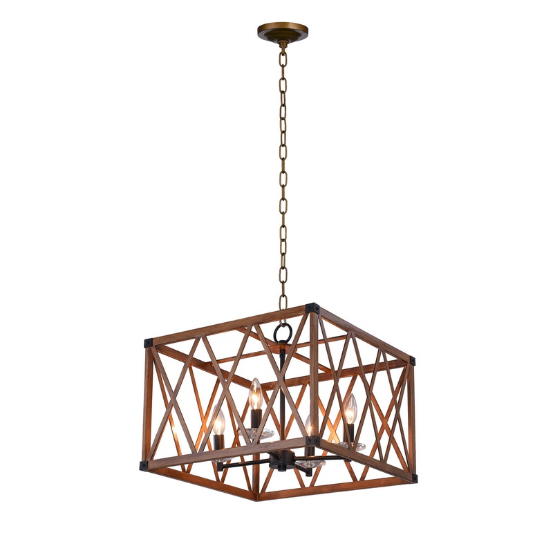 CWI Lighting 1033P18-4-230 Marini Four Light Chandelier, Wood Grain Brown