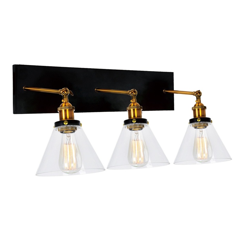 CWI Lighting 9735W24-3-101 Eustis Three Light Wall Sconce, Black & Gold Brass