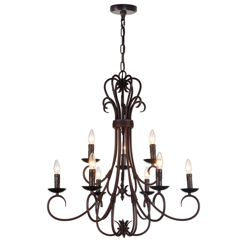 CWI Lighting 9817P29-9-121 Maddy Nine Light Chandelier, Rubbed Brown (Discontinued)