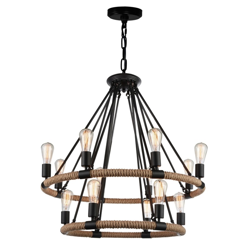 CWI Lighting 9671P33-14-101 Ganges 14 Light Chandelier, Black