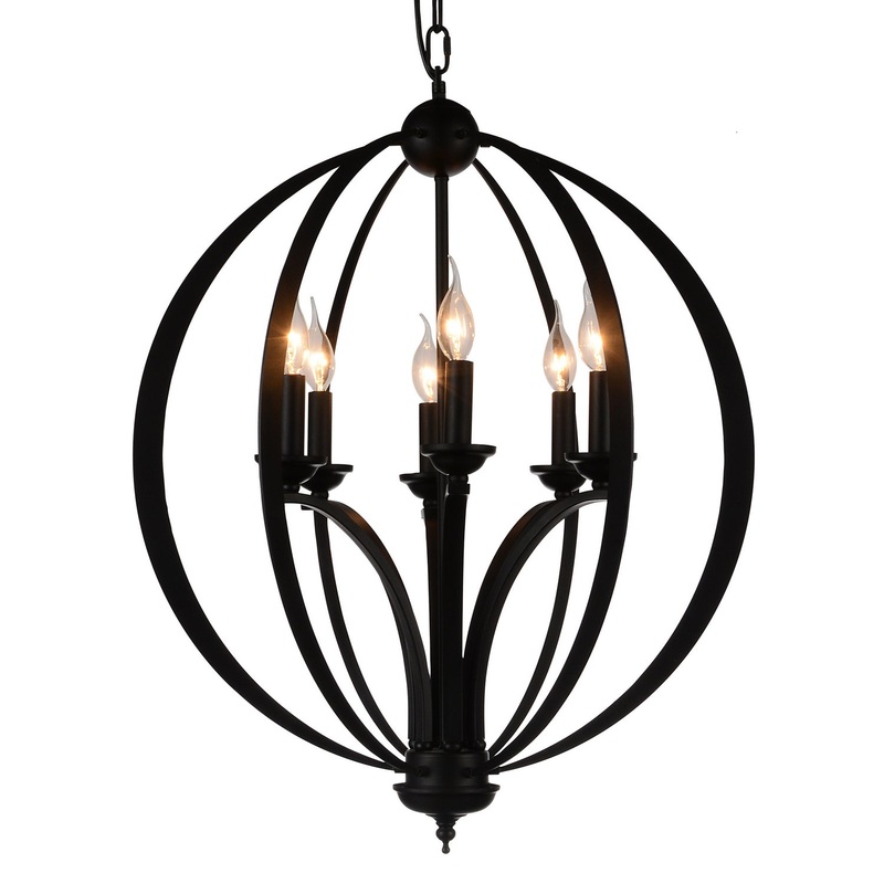 CWI Lighting 9825P24-6-101 Drift Six Light Chandelier, Black