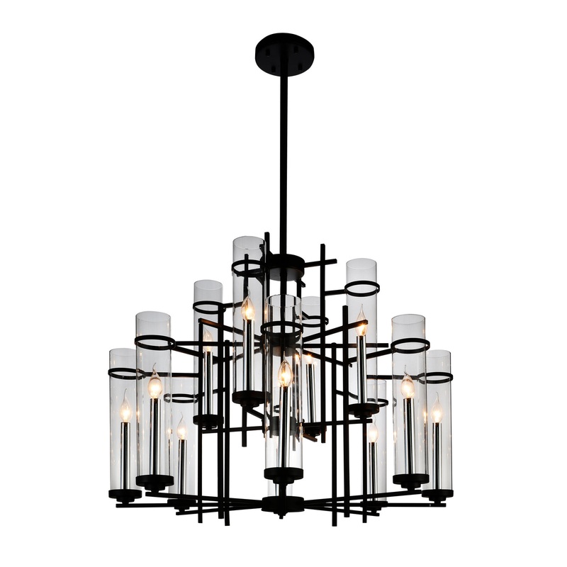 CWI Lighting 9827P38-12-101 Sierra 12 Light Chandelier, Black