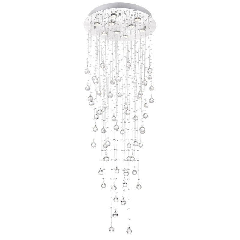 CWI Lighting 6601C24C(H:47) Rain Drop Nine Light Flush Mount, Chrome