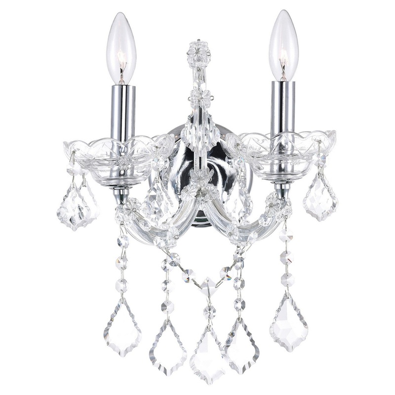 CWI Lighting 8318W12C-2 (Clear) Maria Theresa Two Light Wall Sconce, Chrome