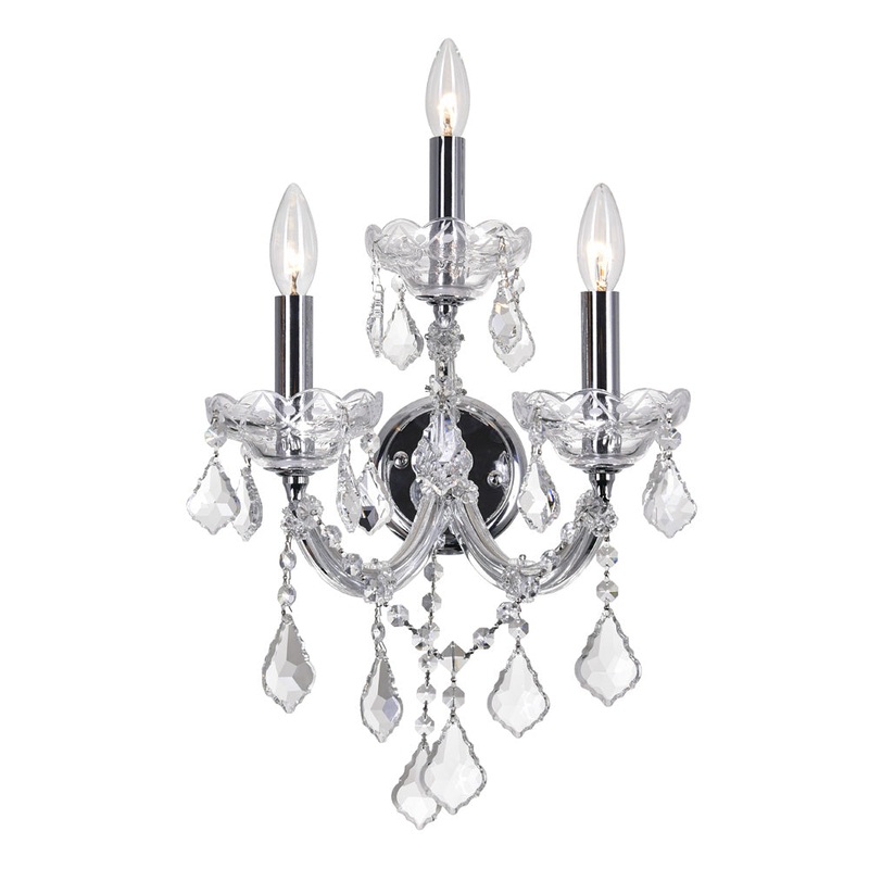 CWI Lighting 8318W12C-3 (Clear) Maria Theresa Three Light Wall Sconce, Chrome