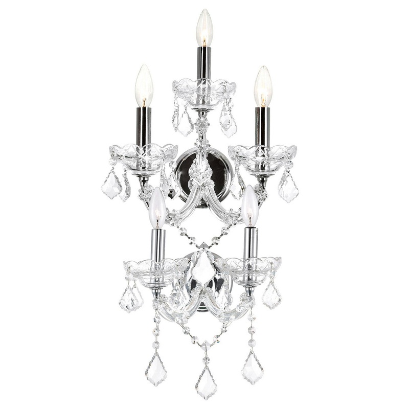 CWI Lighting 8318W12C-5 (Clear) Maria Theresa Five Light Wall Sconce, Chrome (Discontinued)
