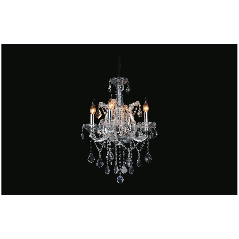 CWI Lighting 8397P18C-4(Clear) Maria Theresa Four Light Chandelier, Chrome (Discontinued)
