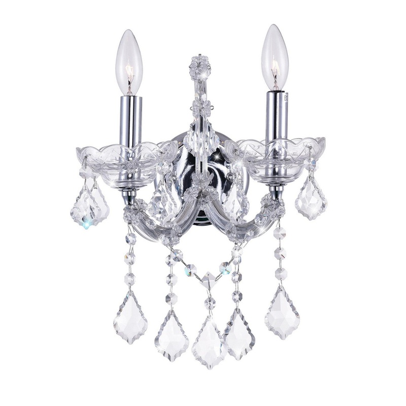 CWI Lighting 8397W12C-2(Clear) Maria Theresa Two Light Wall Sconce, Chrome (Discontinued)