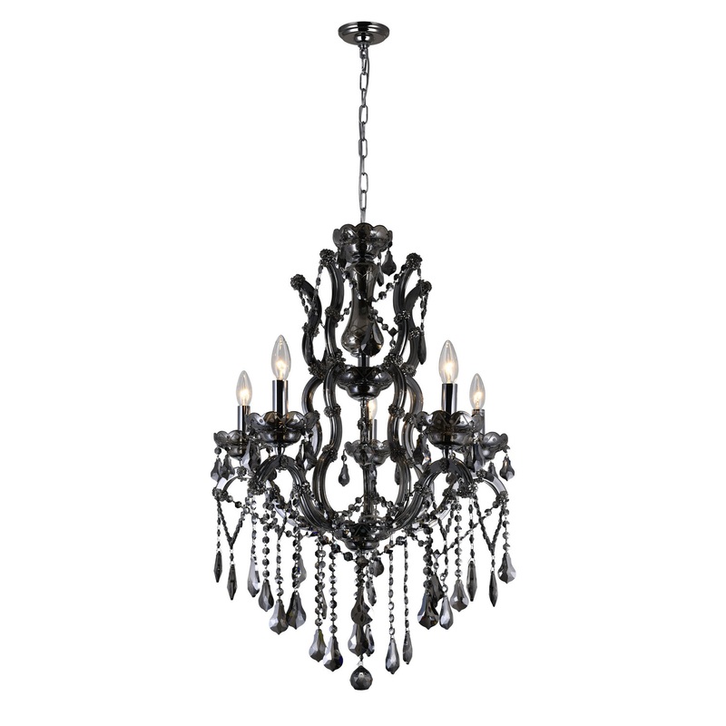 CWI Lighting 8398P24C-5(Smoke) Abby Five Light Chandelier, Chrome (Discontinued)
