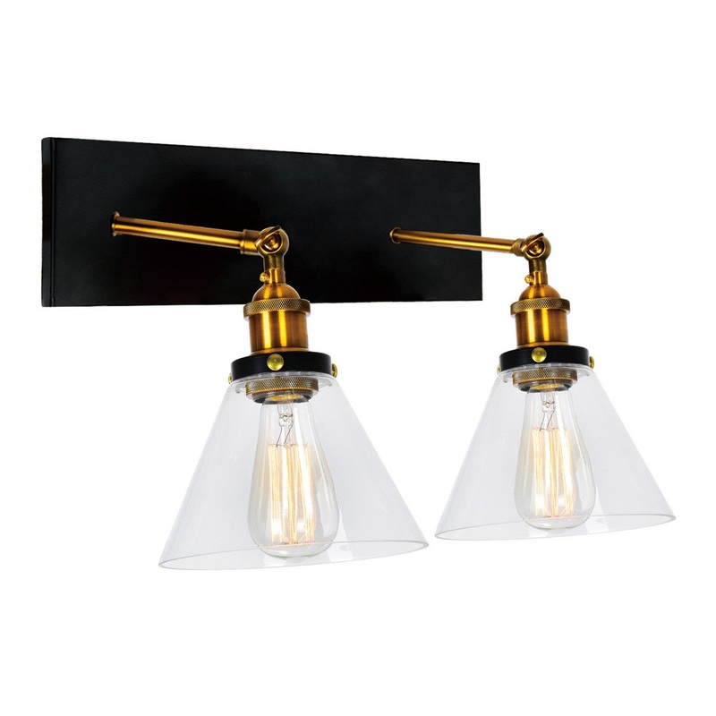 CWI Lighting 9735W15-2-101 Eustis Two Light Wall Sconce, Black & Gold Brass