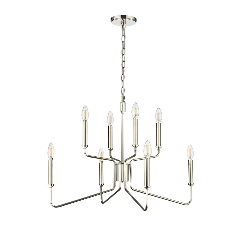 Millennium 29008-PN Raven Eight Light Chandelier, Polished Nickel