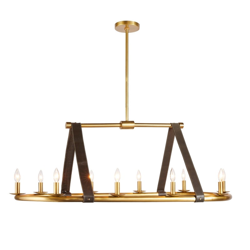 Arteriors DRI02 Englewood Ten Light Linear Chandelier Antique Brass/Moss