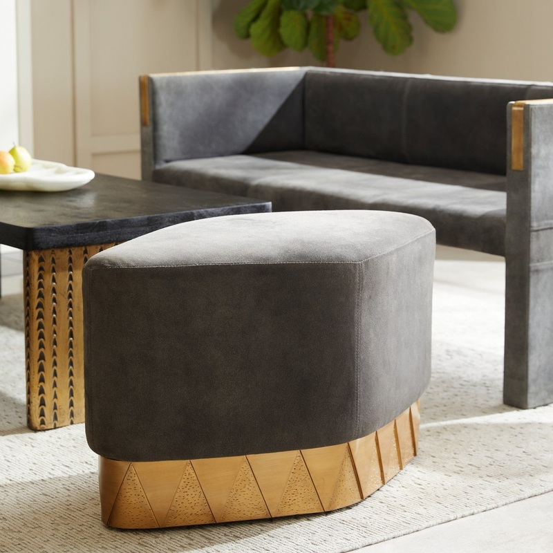 Arteriors FOI12 Duvall Ottoman Slate Grey/Antique Brass