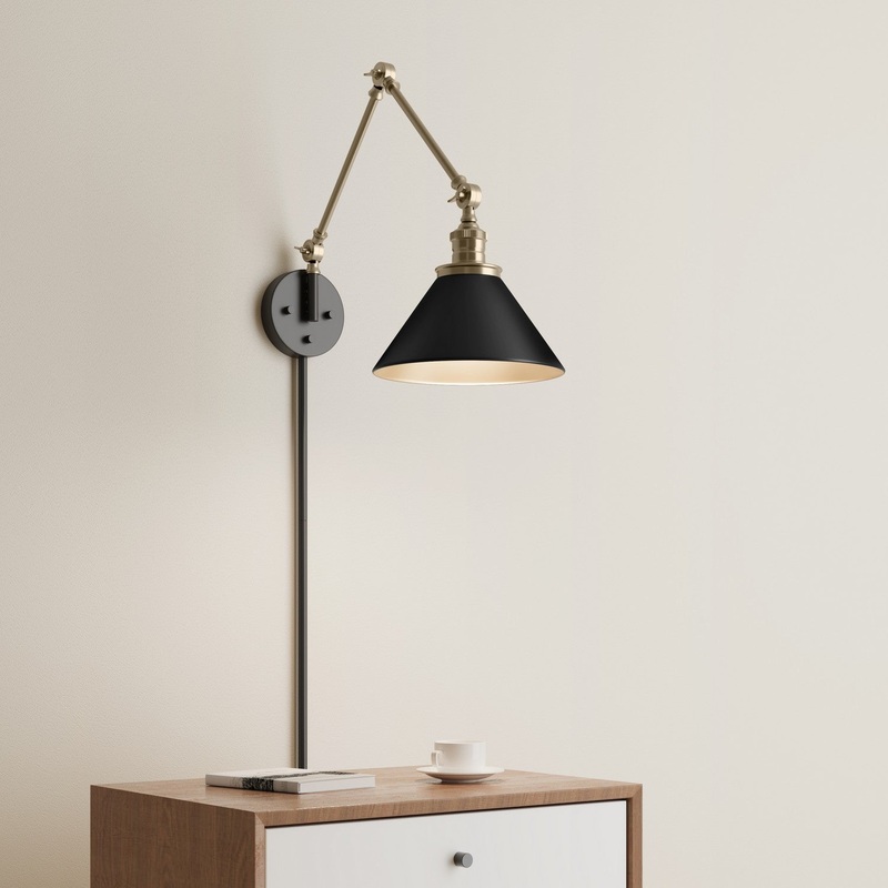 Millennium 11001-MB/VB Edward One Light Swing Arm Wall Sconce, Matte Black/Vintage Brass