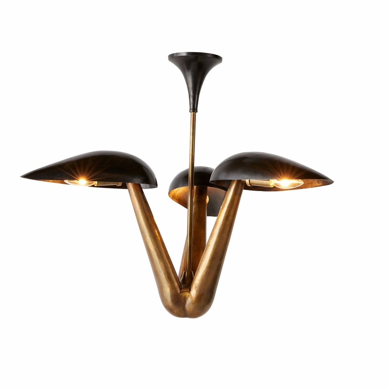 Arteriors DMI11 Everglades Three Light Chandelier Blackened Iron/Antique Brass