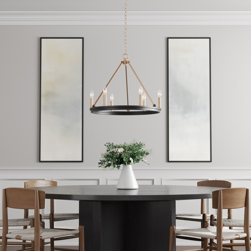 Millennium 9506-MB/MG Carruth Five Light Chandelier, Matte Black Modern Gold
