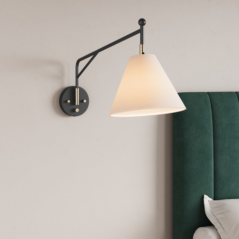 Millennium 13001-MB/VB Elane One Light Swing Arm Wall Sconce, Matte Black/Vintage Brass