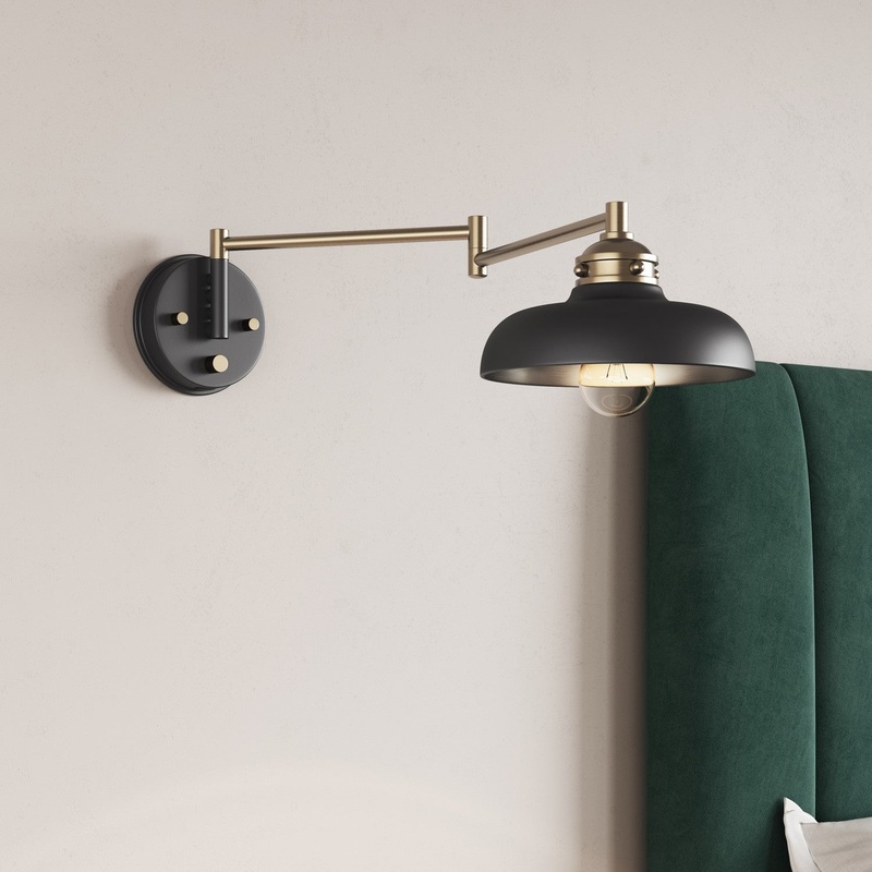 Millennium 15001-MB/VB Ellison One Light Swing Arm Wall Sconce, Matte Black/Vintage Brass