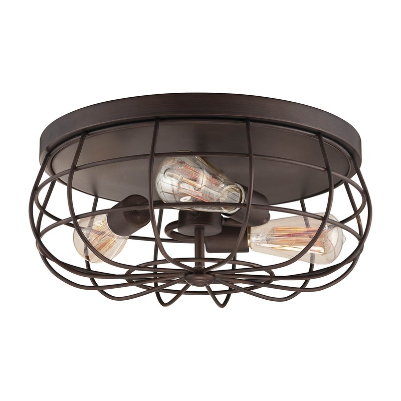 Millennium 5323-RBZ Neo-Industrial Three Light Flushmount, Rubbed Bronze