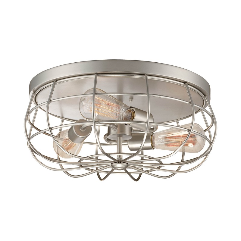 Millennium 5323-SN Neo-Industrial Three Light Flushmount, Satin Nickel (Discontinued)