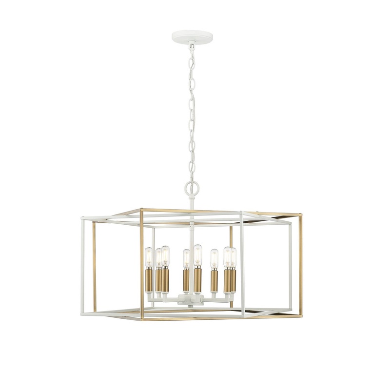 Millennium 22608-MW/VB Lowe Eight Light Pendant, Matte White/Vintage Brass