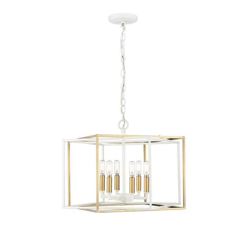 Millennium 22609-MW/VB Lowe Six Light Pendant, Matte White/Vintage Brass
