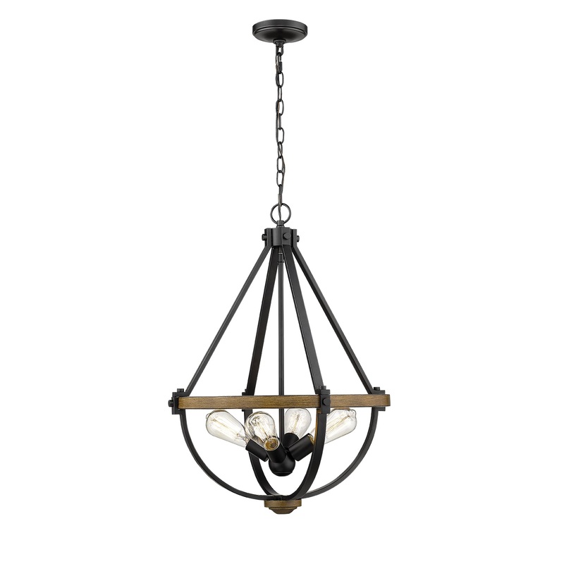 Millennium 2394-MB/WT Ellijay Four Light Pendant, Matte Black/Wood Tone