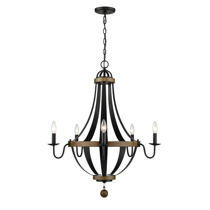 Millennium 2395-MB/WT Ellijay Five Light Chandelier, Matte Black/Wood Tone