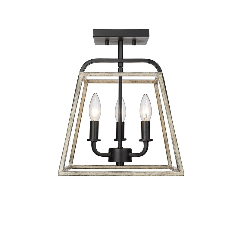Millennium 3011-MB/GW Bonnie Three Light Semi Flush Mount, Matte Black Grey Wood