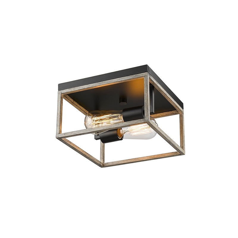 Millennium 3012-MB/GW Bonnie Two Light Flushmount, Matte Black Grey Wood