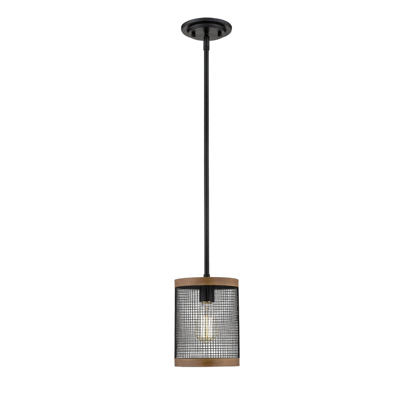 Millennium 3521-MB/WG Mesa One Light Mini Pendant, Matte Black/Wood Grain