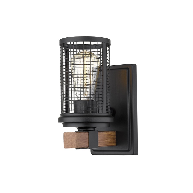 Millennium 3531-MB/WG Mesa One Light Wall Sconce, Matte Black/Wood Grain