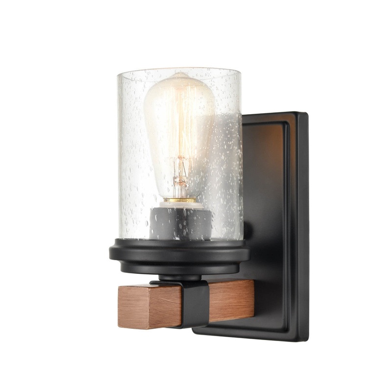 Millennium 3801-MB/WG Taos One Light Wall Sconce, Matte Black/Wood Grain