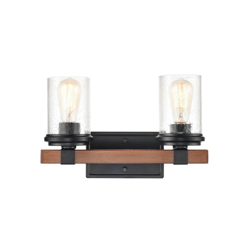 Millennium 3802-MB/WG Taos Two Light Vanity, Matte Black/Wood Grain