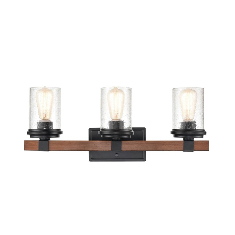 Millennium 3803-MB/WG Taos Three Light Vanity, Matte Black/Wood Grain