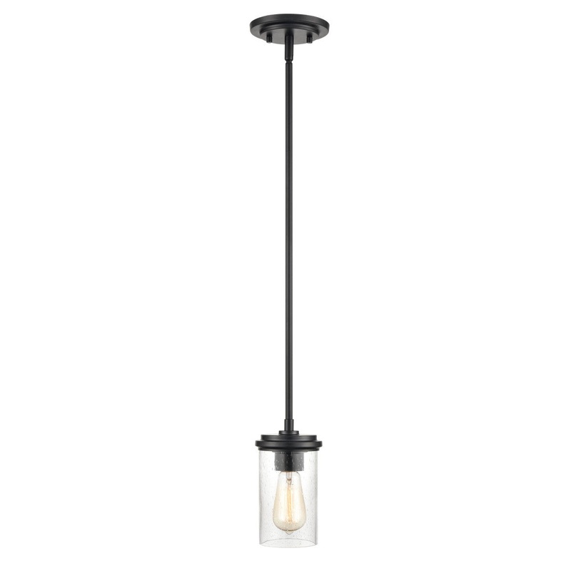 Millennium 3811-MB Taos One Light Mini Pendant, Matte Black/Wood Grain