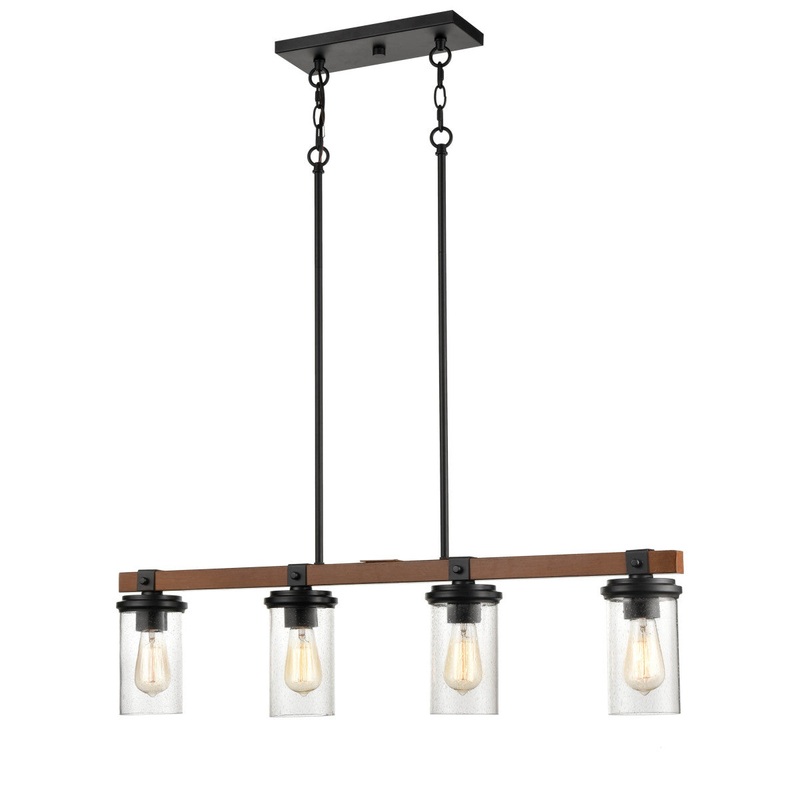 Millennium 3824-MB/WG Taos Four Light Island Pendant, Matte Black/Wood Grain