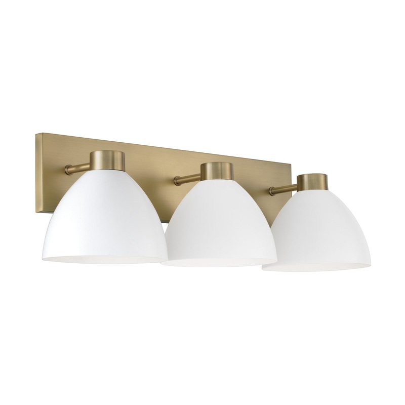 Capital Lighting 152031AW Ross Three Light Vanity, Aged Brass and White