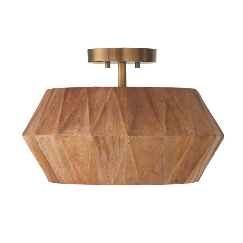 Capital Lighting 251011LW Nadeau One Light Semi-Flush Mount, Light Wood and Patinaed Brass