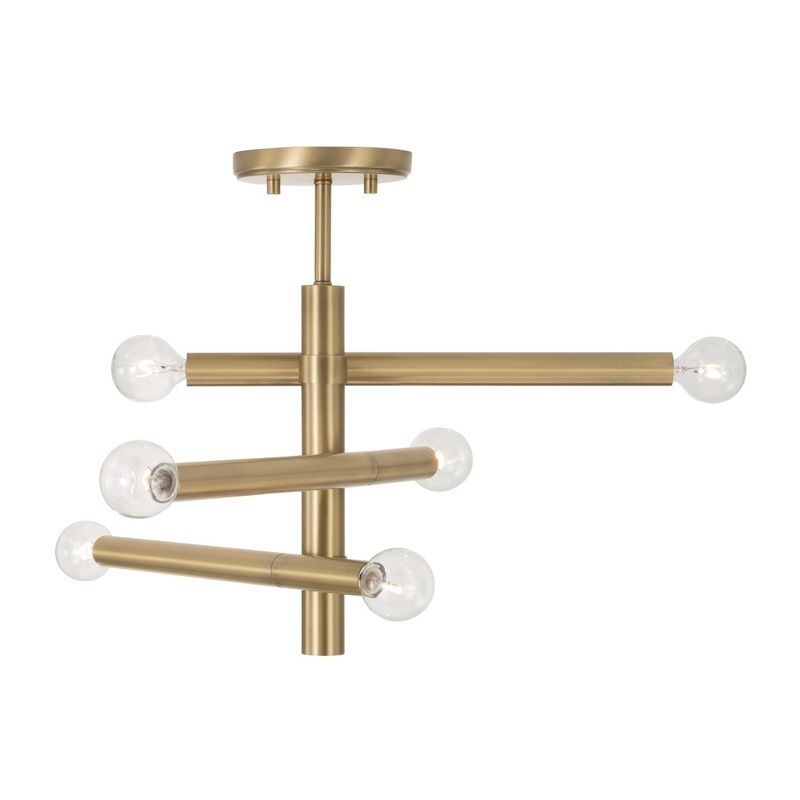Capital Lighting 251261AD Zane Six Light Semi-Flush Mount, Aged Brass