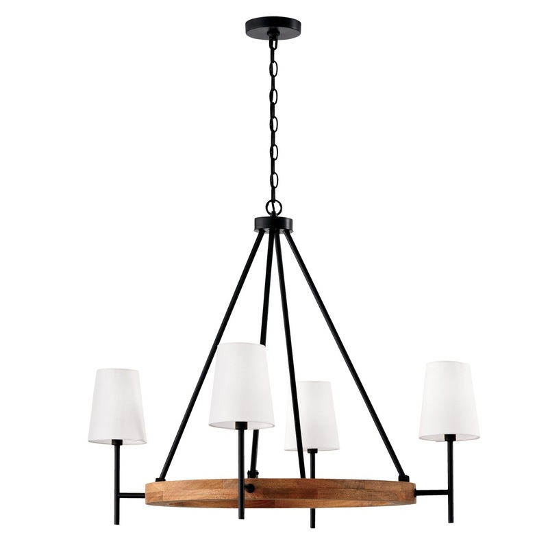 Capital Lighting 450841WK-709 Jonah Four Light Chandelier, Light Wood and Matte Black