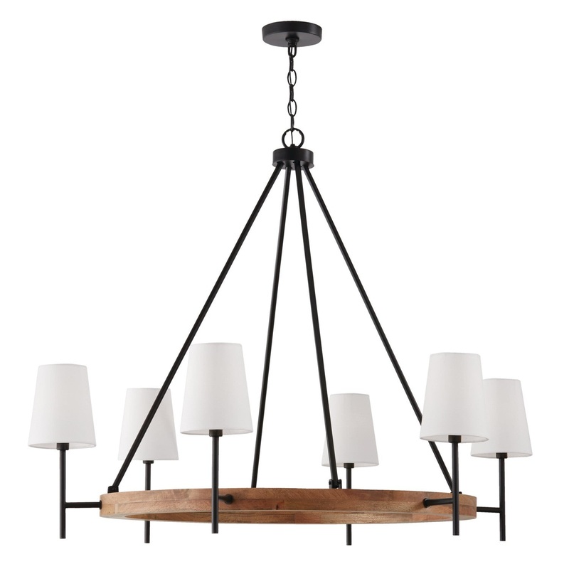 Capital Lighting 450861WK-709 Jonah Six Light Chandelier, Light Wood and Matte Black