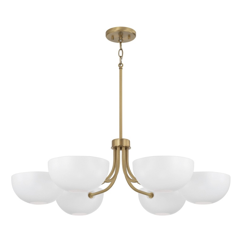Capital Lighting 451461AW Reece Six Light Chandelier, Aged Brass and White